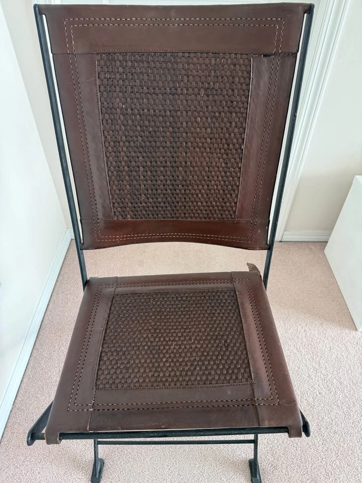 Brown Leather Folding Chair Metal Frame - photo 2