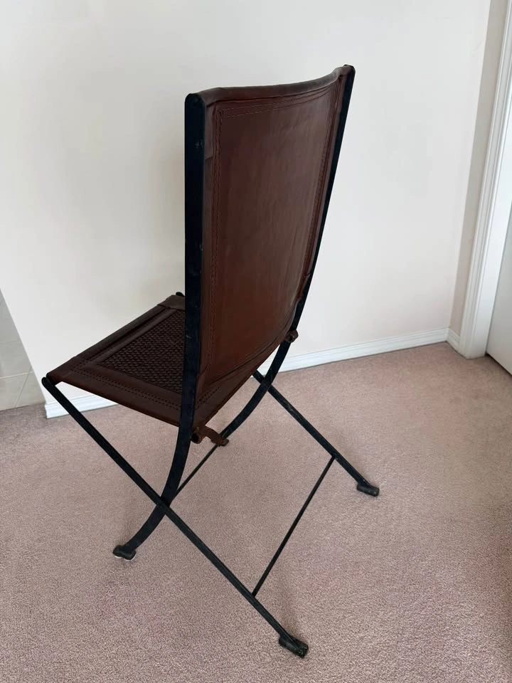Brown Leather Folding Chair Metal Frame - photo 3