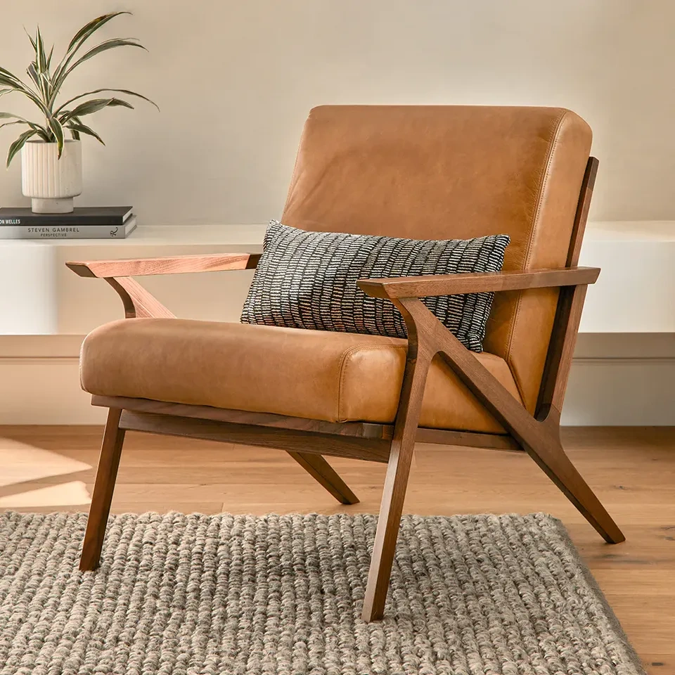 Article Otio Leather Lounge Chair - Walnut & Tan - photo 2
