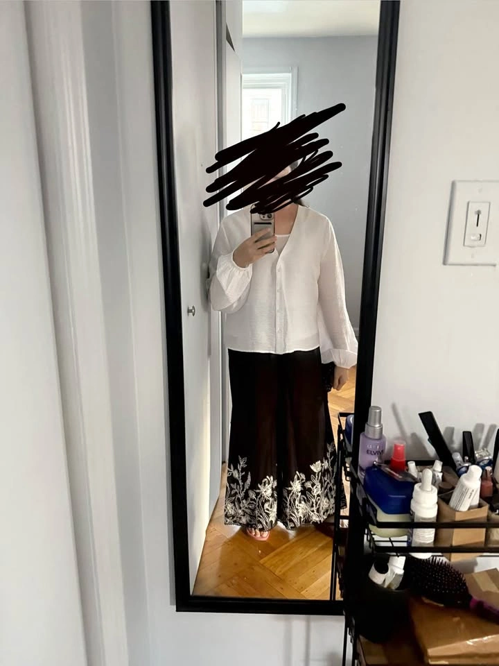 New Express Bubble Sleeve White Textured Blouse