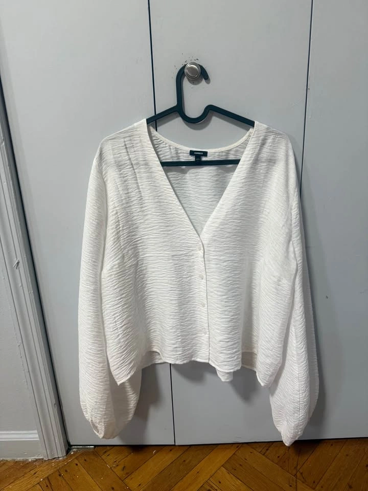 New Express Bubble Sleeve White Textured Blouse - photo 3
