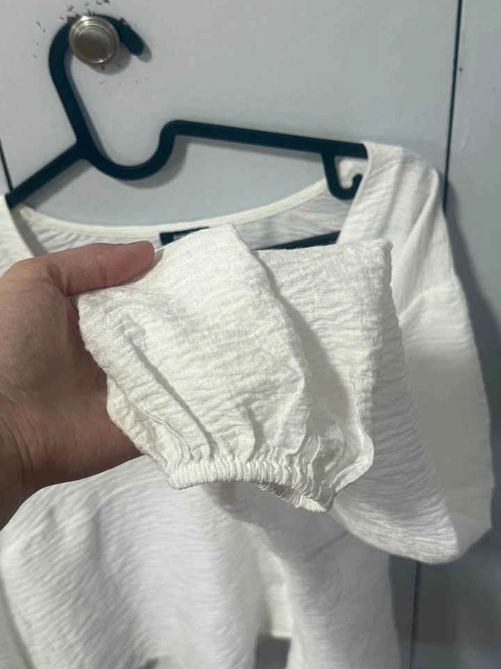 New Express Bubble Sleeve White Textured Blouse - photo 4