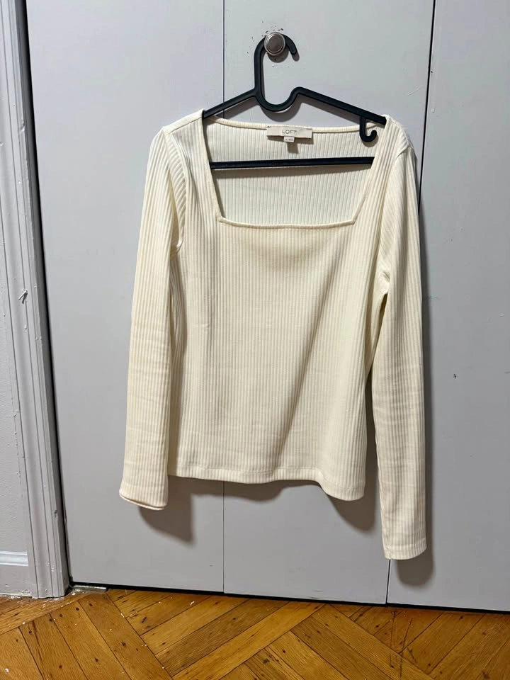 LOFT White Square Neck Ribbed Shirt