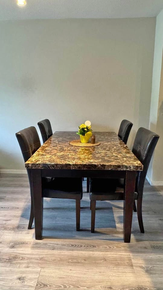 Dining Table Set with 4 Chairs — Modern Dark Wood, Good Conditio