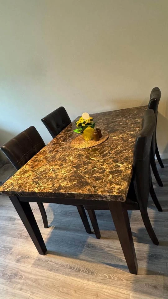 Dining Table Set with 4 Chairs — Modern Dark Wood, Good Conditio - photo 3