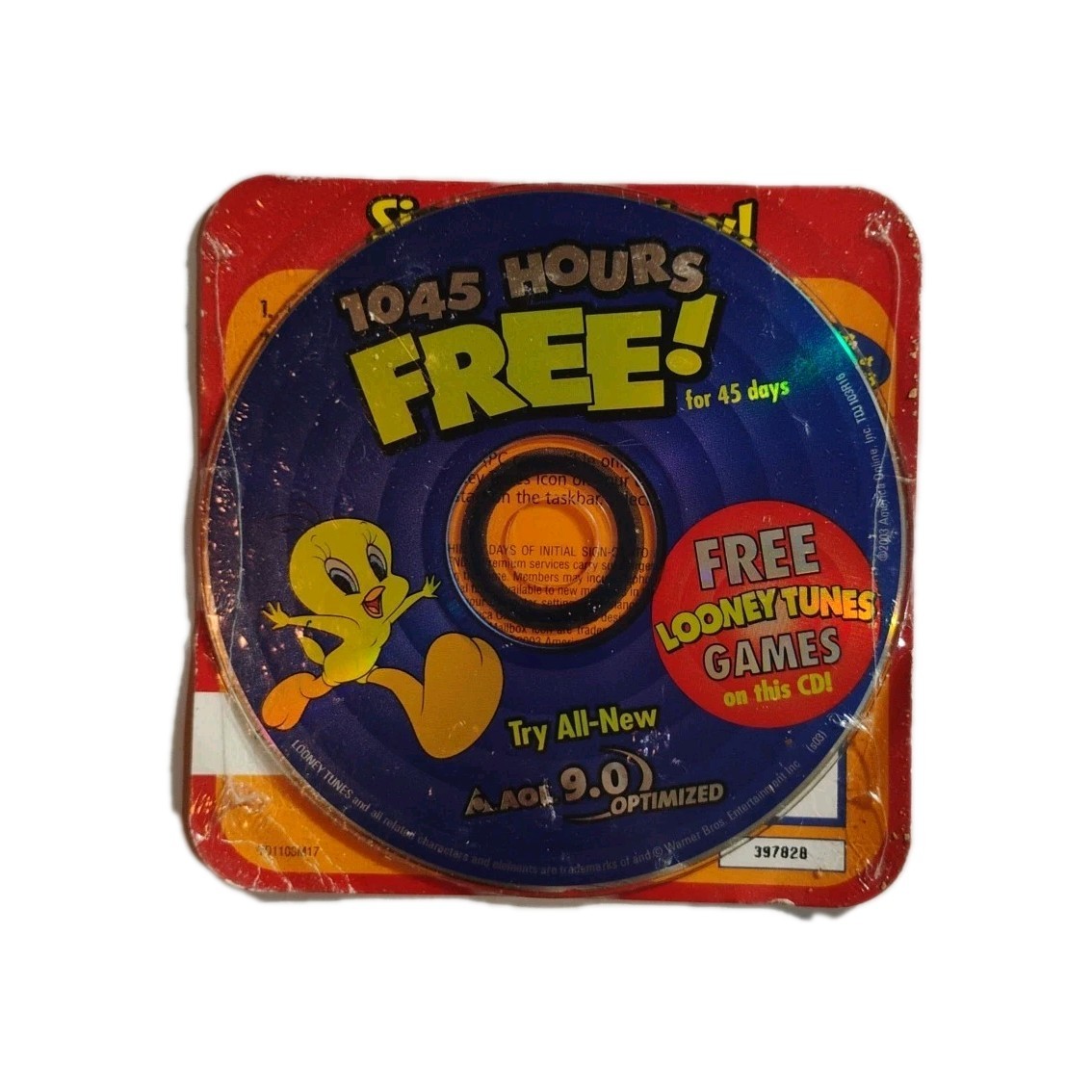 AOL 9.0 Looney Tunes Games Disc America Online ~Vintage 1045 HRS