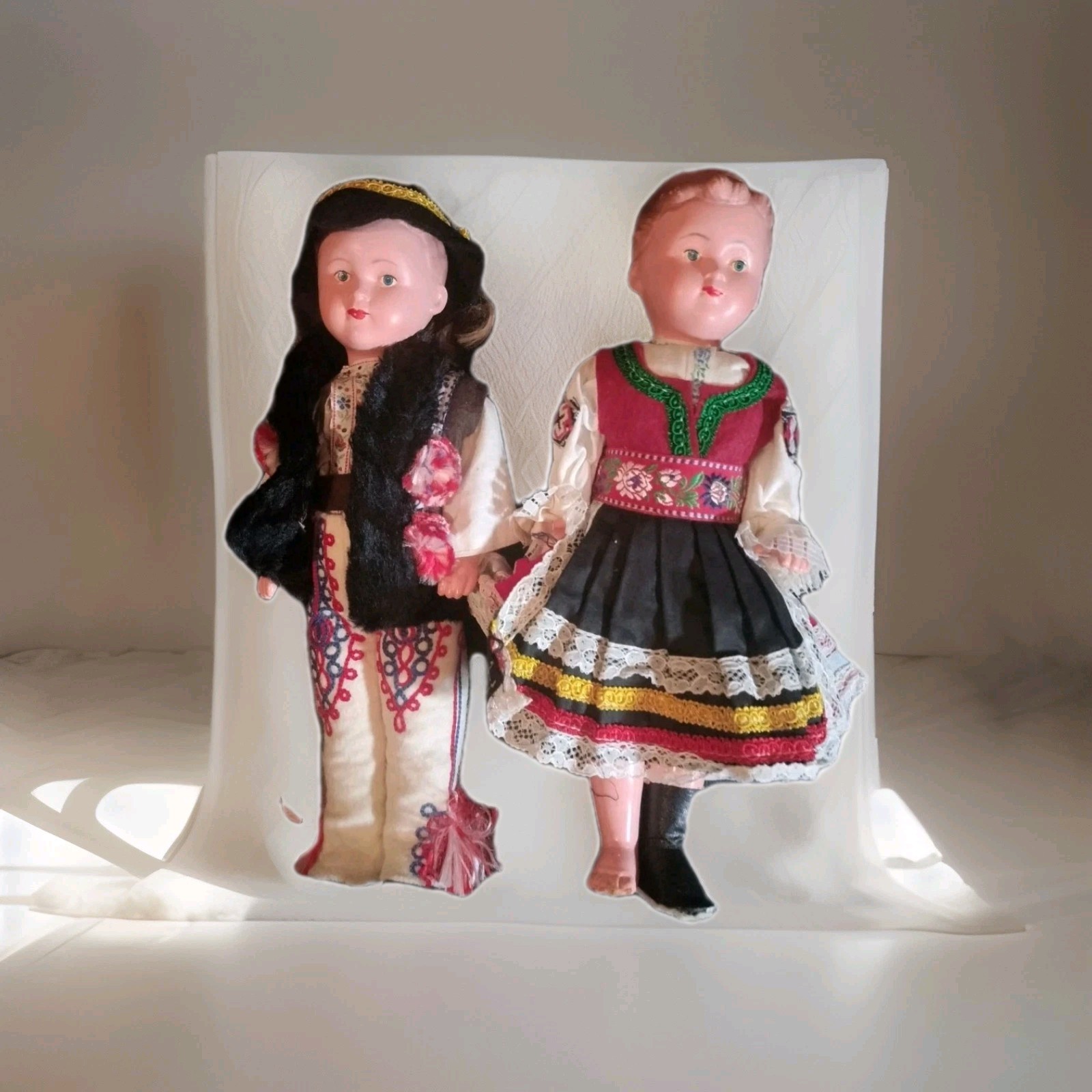 2 Czechoslovakian Dolls - Detailed Clothes - 12" Tall