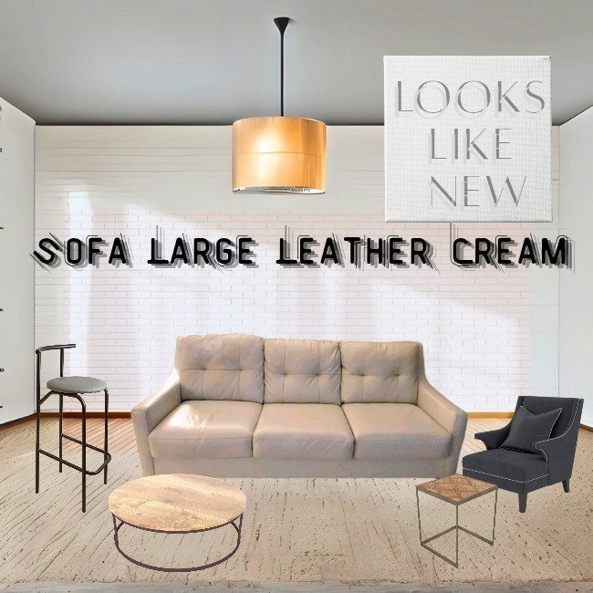Traditional Plywood, Leather/Polyester Sofa - Cream
