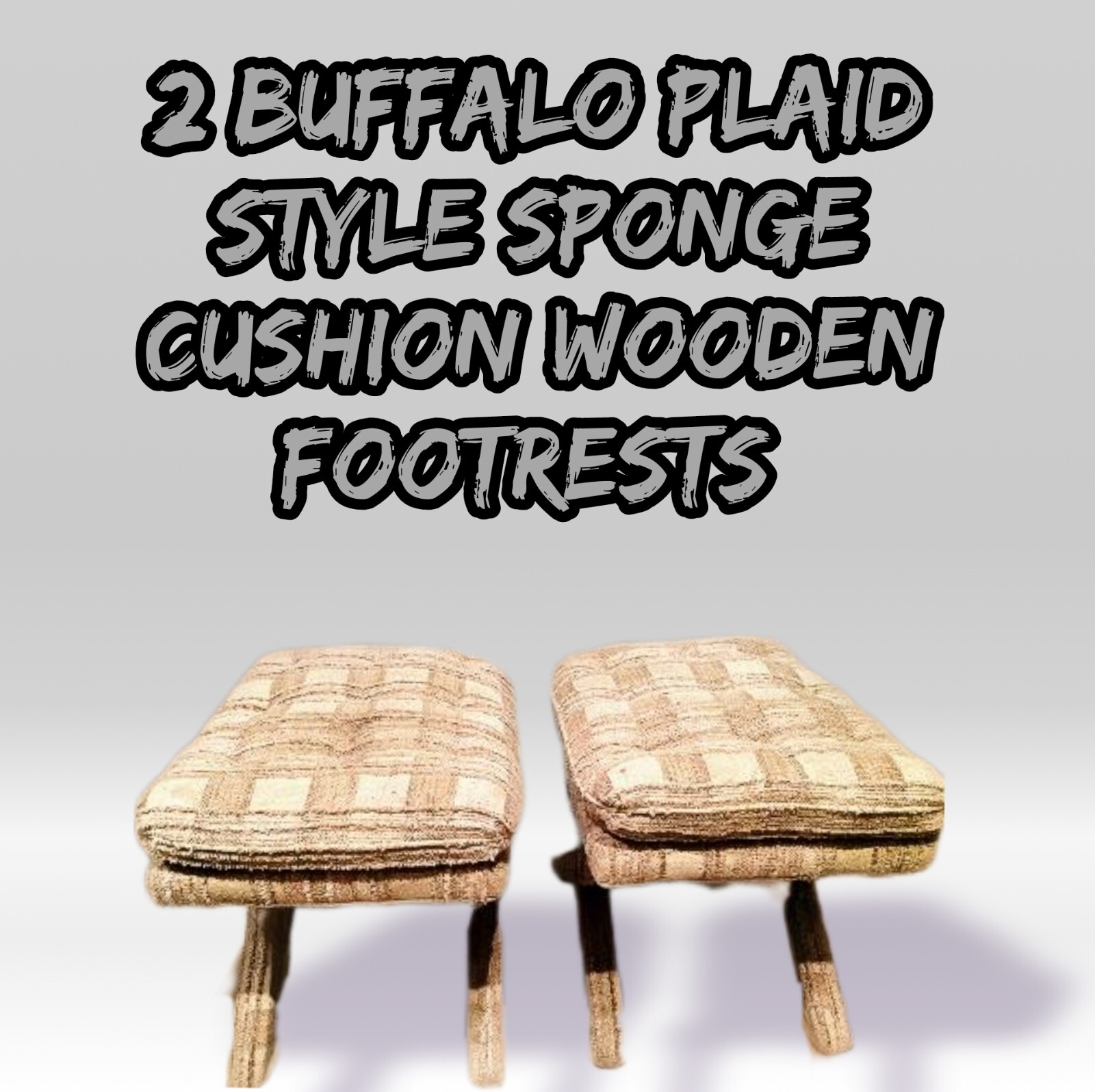Buffalo Plaid Footstool with Gray Cover