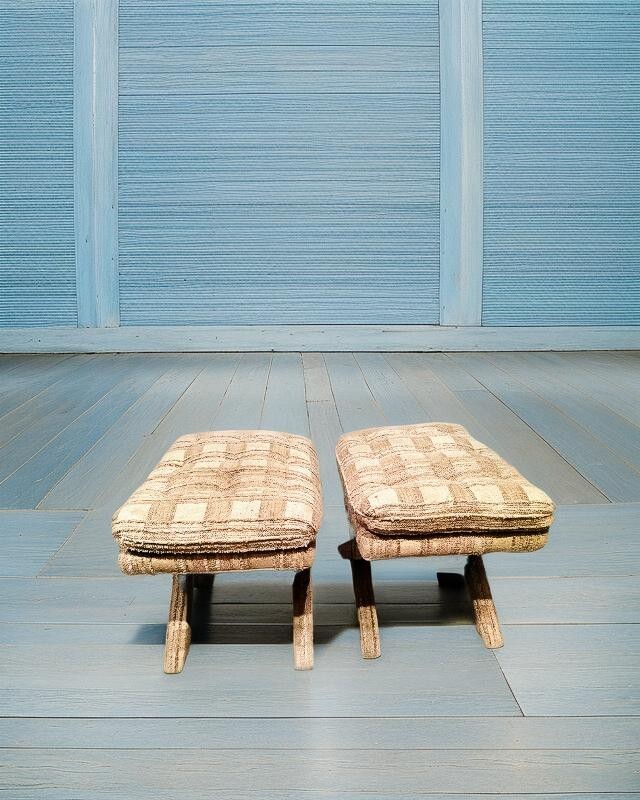 Buffalo Plaid Footstool with Gray Cover - photo 3
