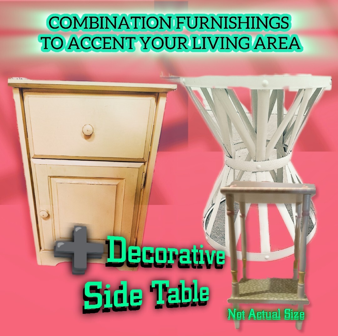 Small Painted Metal Drum Nightstand Table