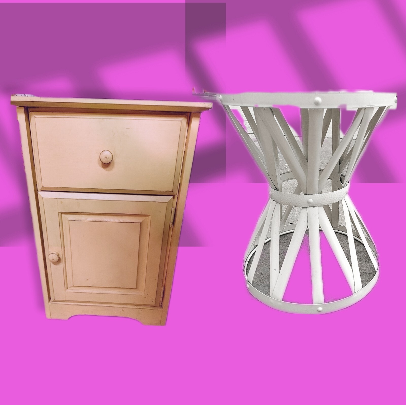 Small Painted Metal Drum Nightstand Table - photo 5