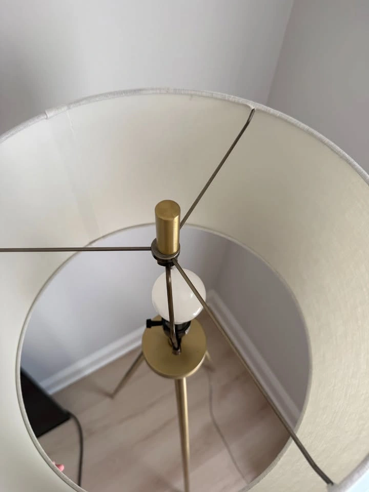 62" Modern Brass Tripod Floor Lamp w/ White Linen Shade - photo 4