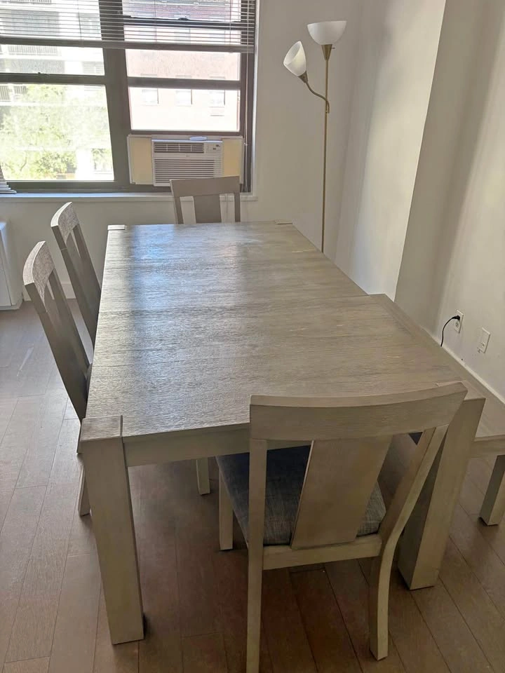 Grey Kitchen Table with 4 Chairs and a Bench