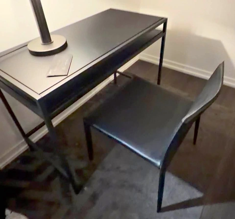 Minimalist Black Metal Desk and Chair Set