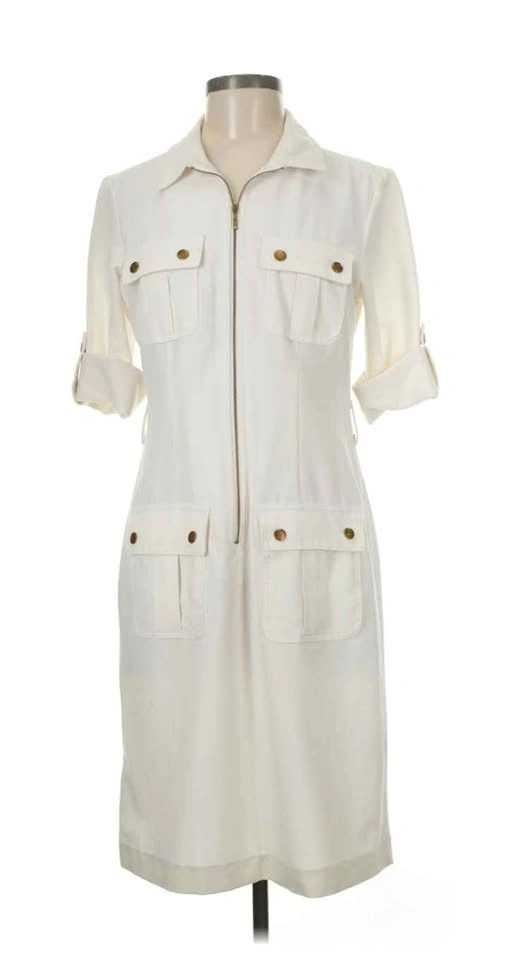 White fitted zip front shirt dress - photo 4