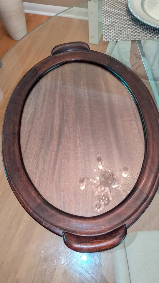 Antique Mahogany w/Glass top Serving Tray image indicator(2)