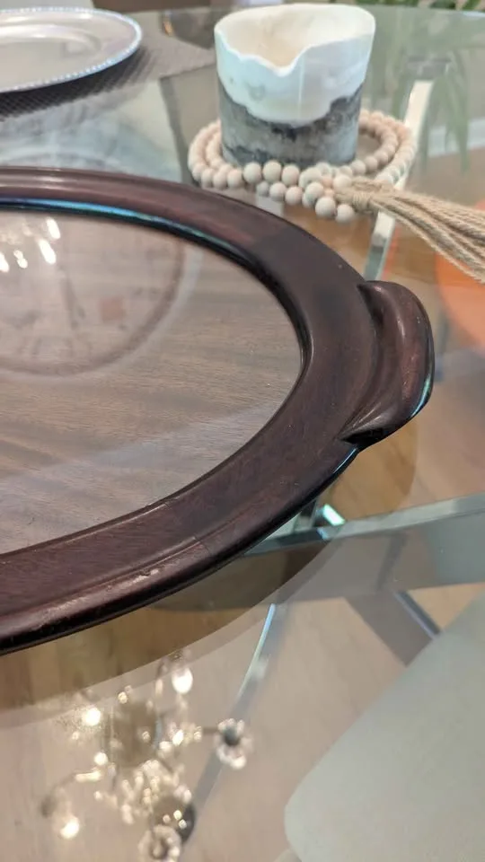 Antique Mahogany w/Glass top Serving Tray image indicator(5)