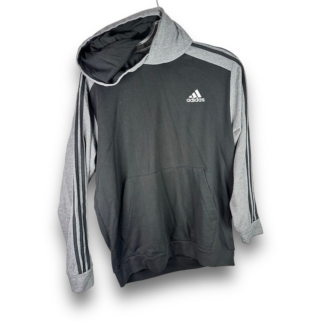Adidas Black Gray 3 Stripes Hooded Sweatshirt - Size Large - photo 3