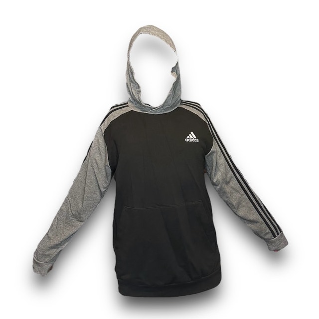 Adidas Black Gray 3 Stripes Hooded Sweatshirt - Size Large - photo 5