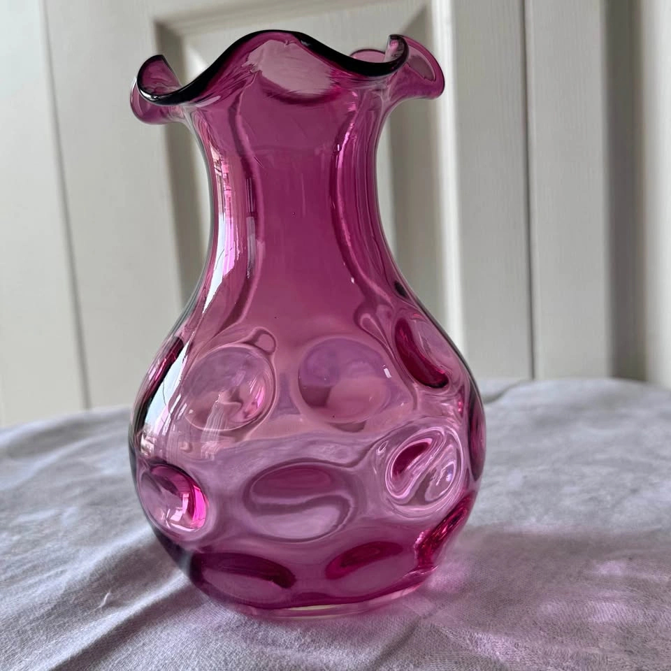 Victorian Cranberry Glass Thumbprint Vase