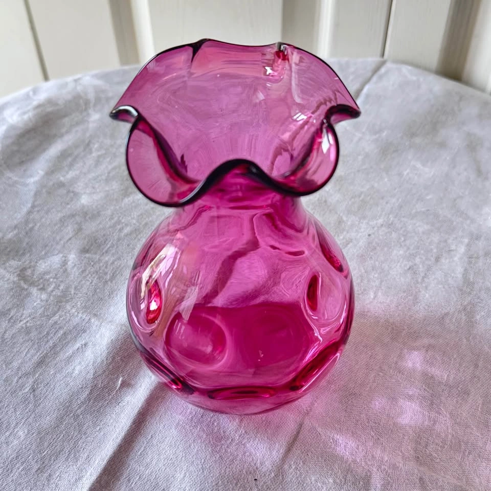 Victorian Cranberry Glass Thumbprint Vase - photo 2
