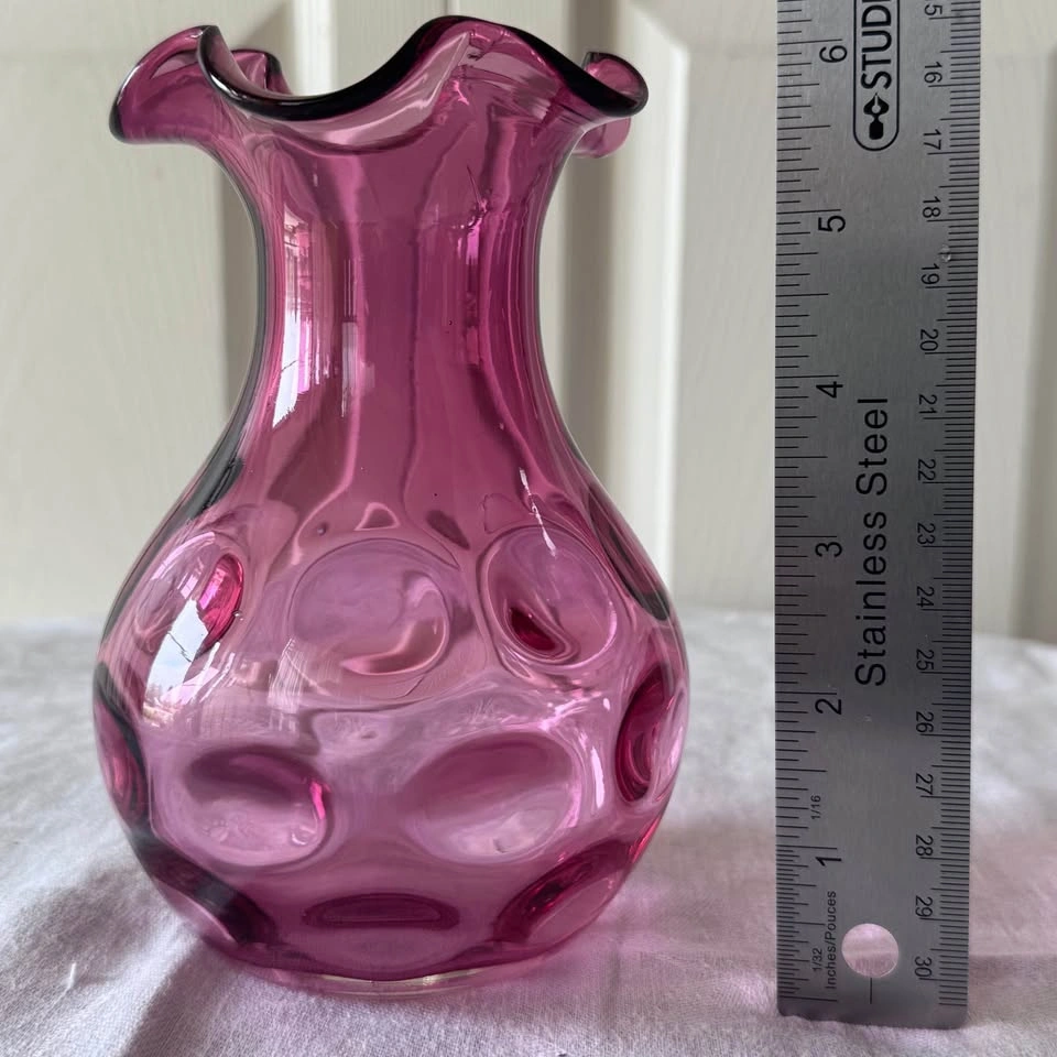 Victorian Cranberry Glass Thumbprint Vase - photo 3