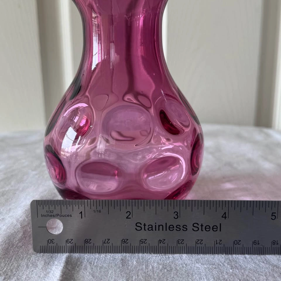 Victorian Cranberry Glass Thumbprint Vase - photo 4