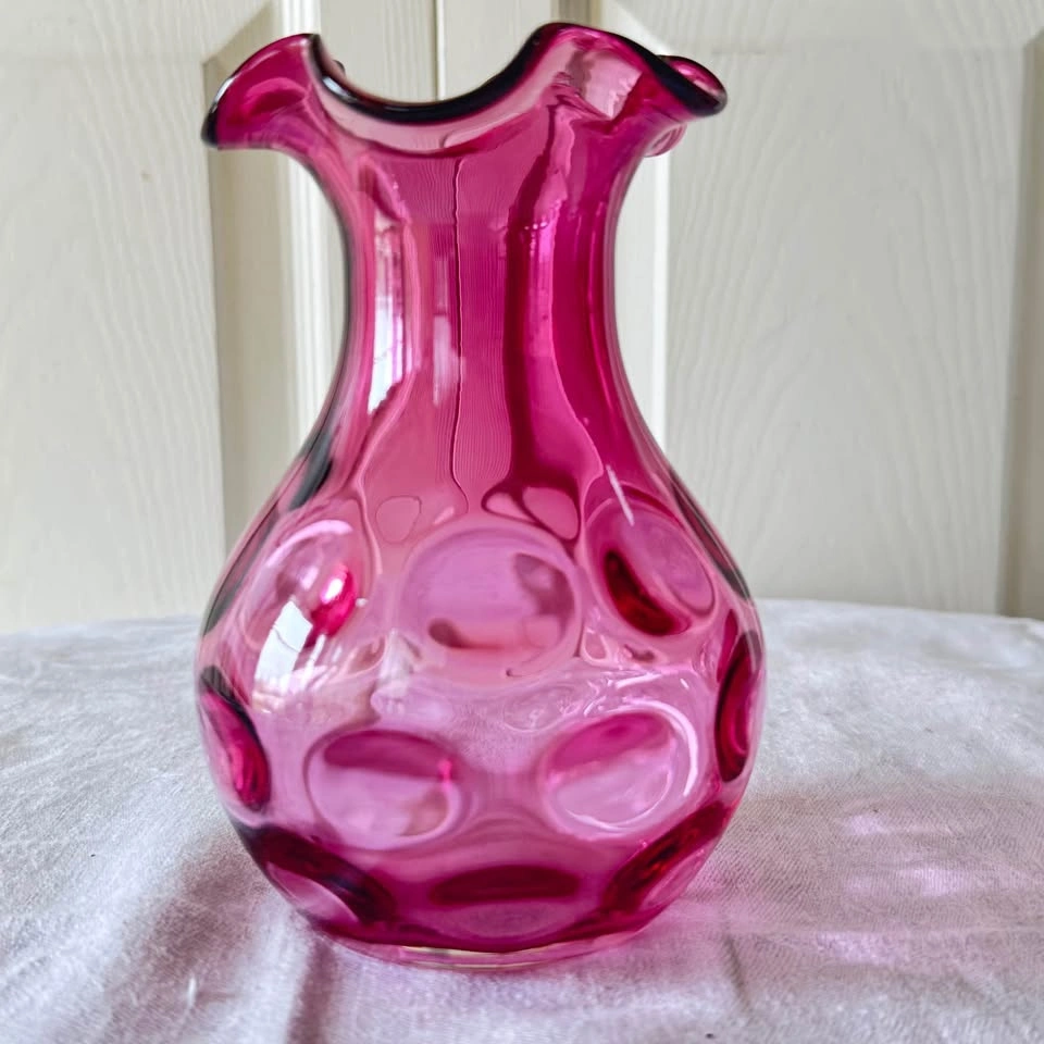 Victorian Cranberry Glass Thumbprint Vase - photo 5