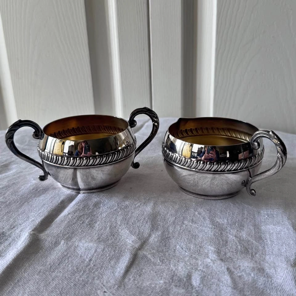 Vintage silver plate cream and sugar
