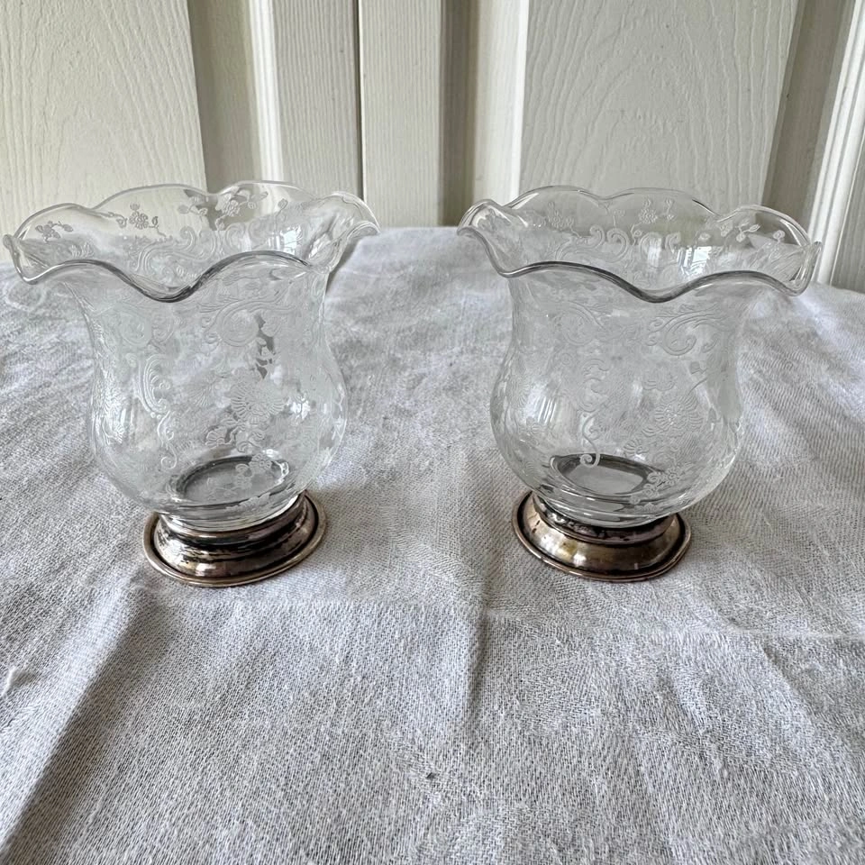 Victorian Bud Vases w/ Sterling Silver Bases (Pair)