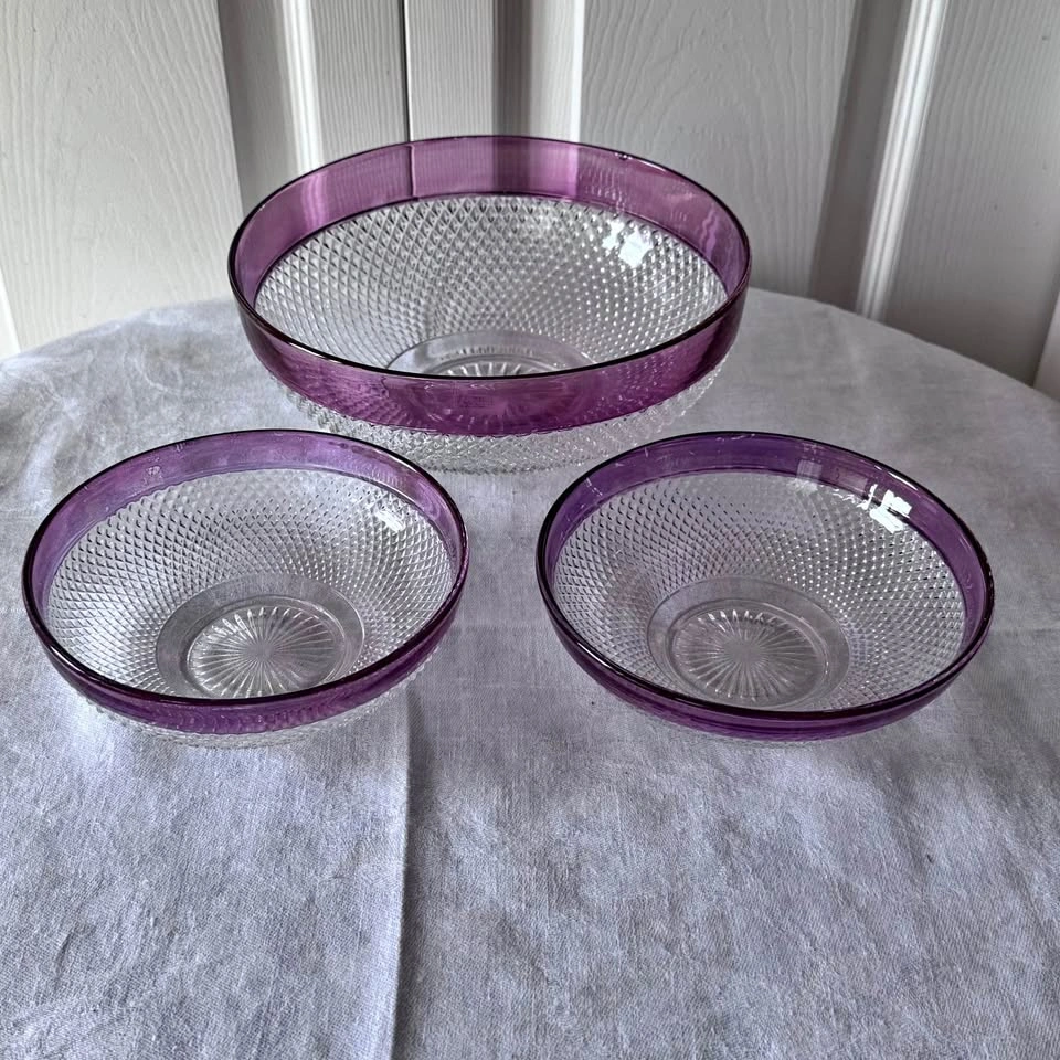 Vintage Flash Cranberry Bowls Set of 3