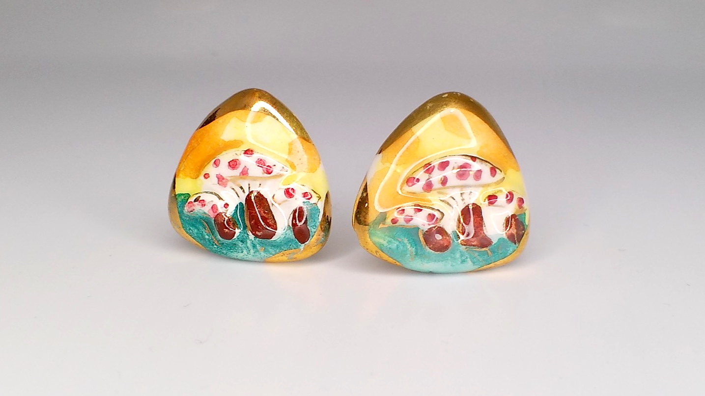 Vintage Italian Ceramic Mushroom Clip-On Earrings - 1960s