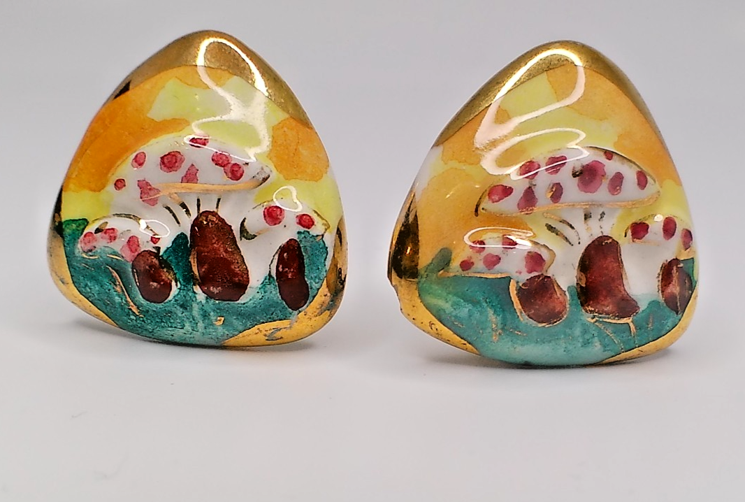 Vintage Italian Ceramic Mushroom Clip-On Earrings - 1960s - photo 2