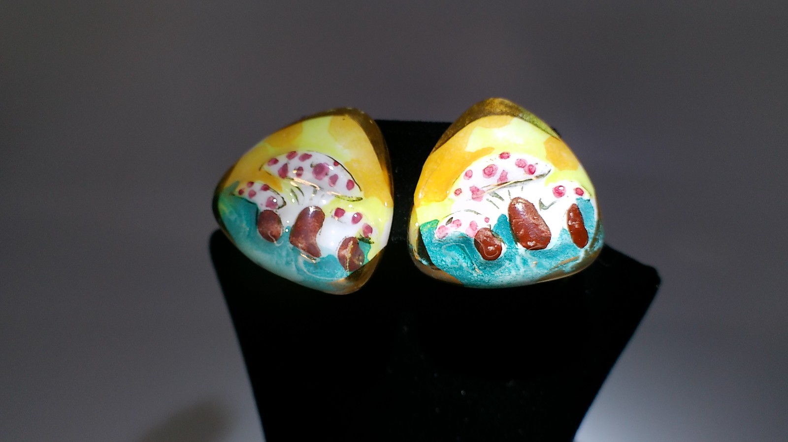 Vintage Italian Ceramic Mushroom Clip-On Earrings - 1960s - photo 3