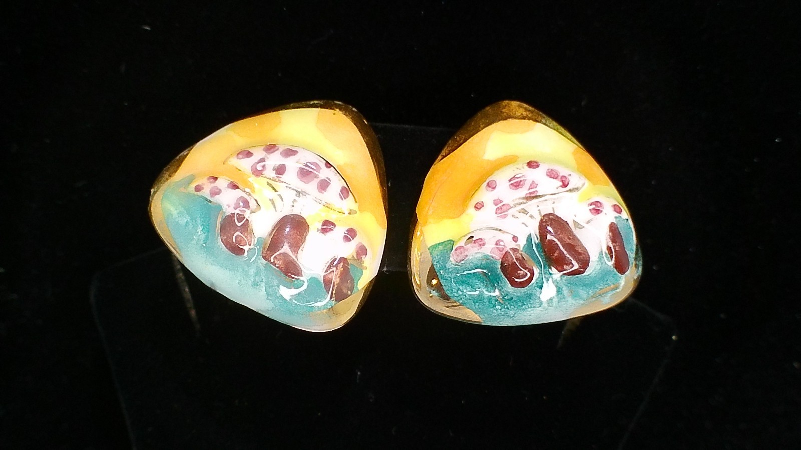 Vintage Italian Ceramic Mushroom Clip-On Earrings - 1960s - photo 4
