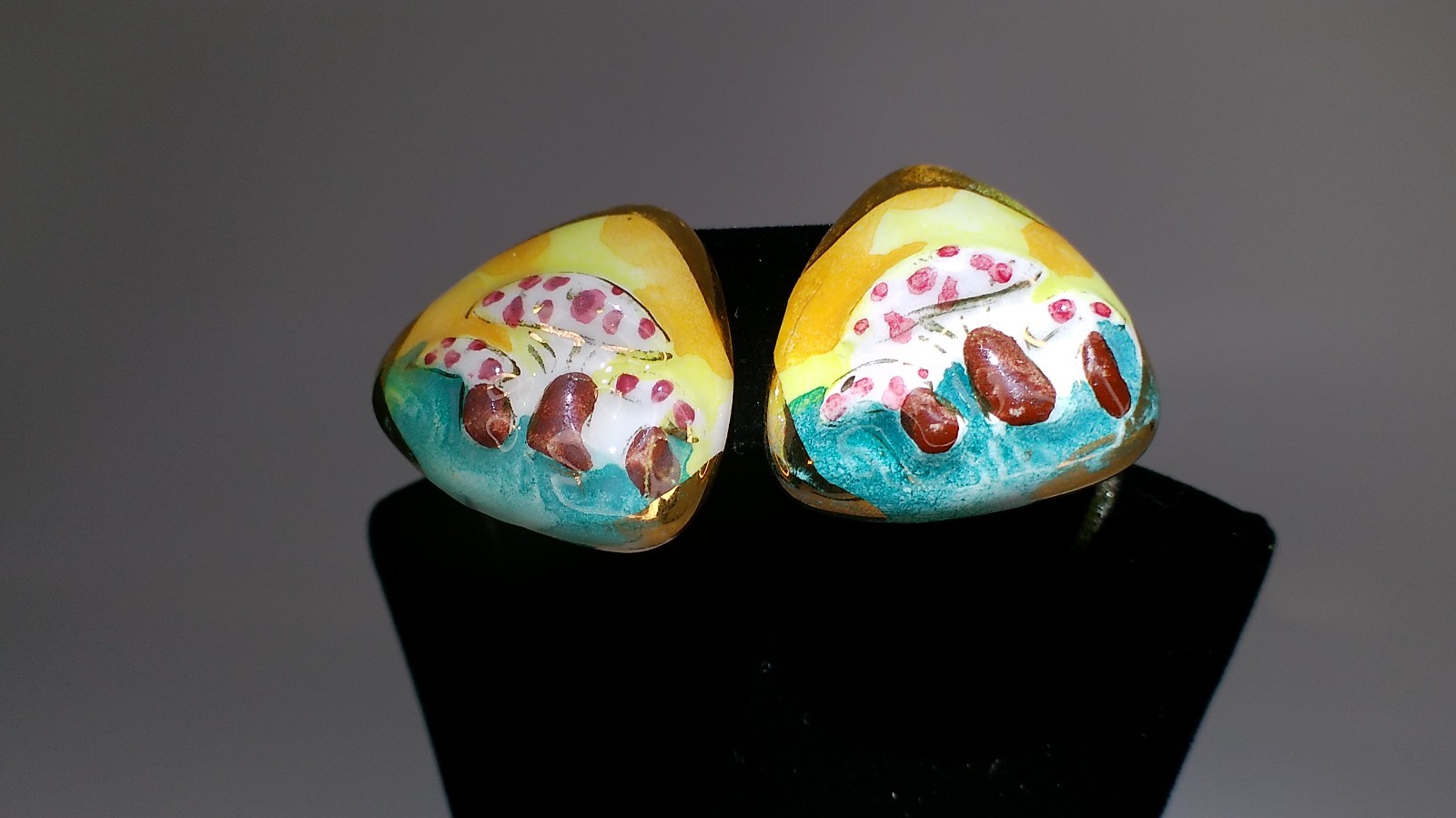 Vintage Italian Ceramic Mushroom Clip-On Earrings - 1960s - photo 5