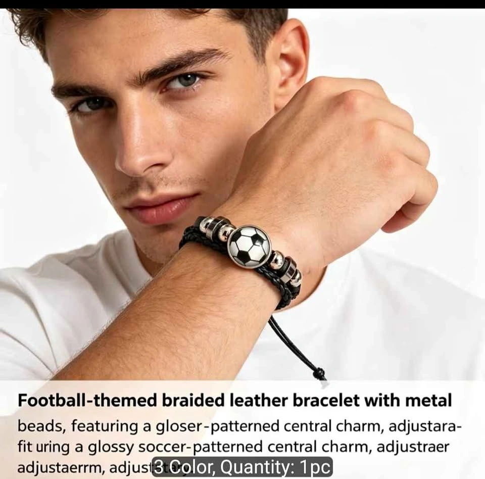 Men's Football Woven Faux Leather Bracelet