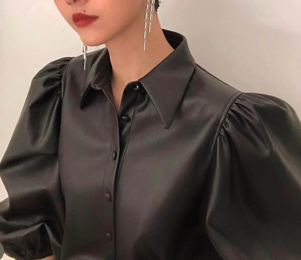 Zara Puff Sleeve Black PU Leather Top - photo 2