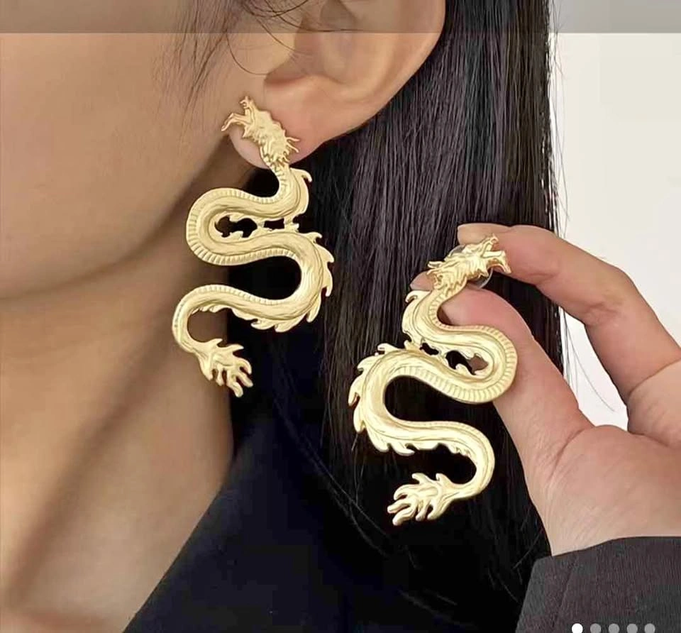 Unique Carved Dragon Element Earrings