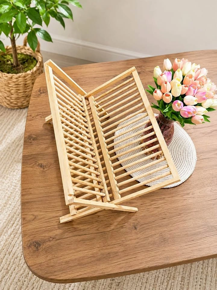 Bamboo Plate Rack / Foldable Dish Drying Rack