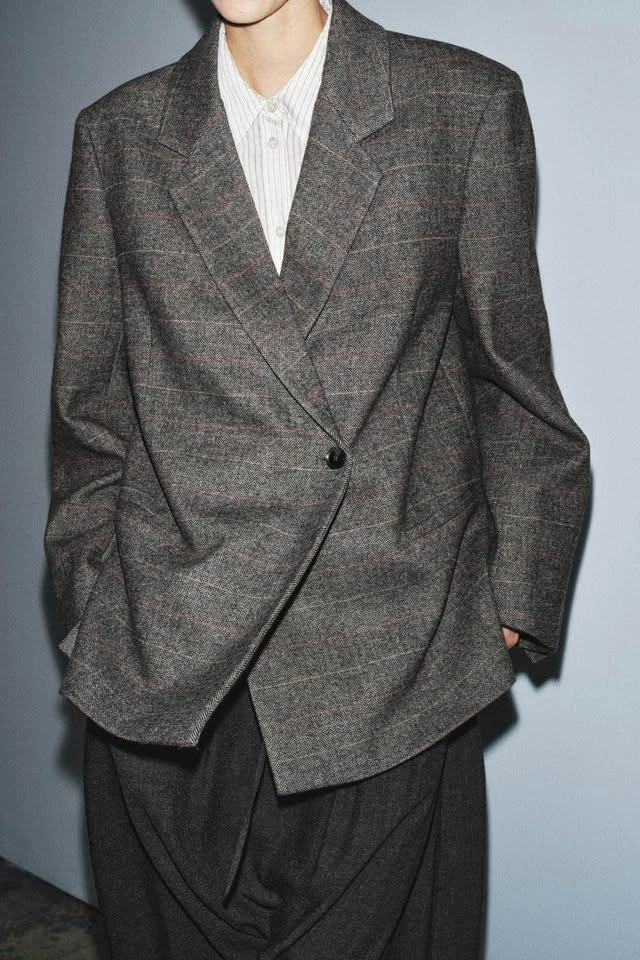 New ZARA Check Blazer with Wool - Size M/L - photo 2