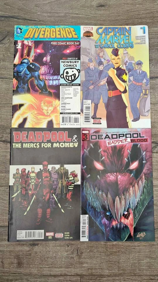 4 Comic Books: Divergence #1, Captain Marvel, Deadpool