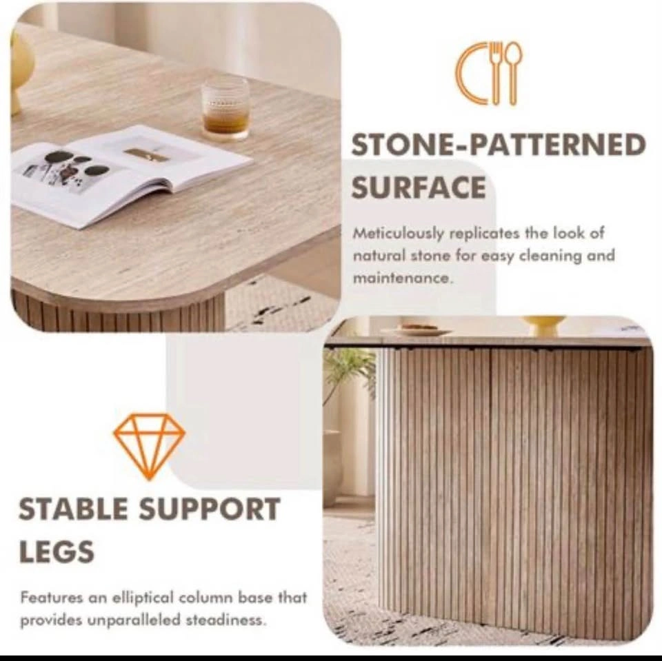 63" Fluted Pedestal Dining Table - Beige Stone Pattern - photo 4