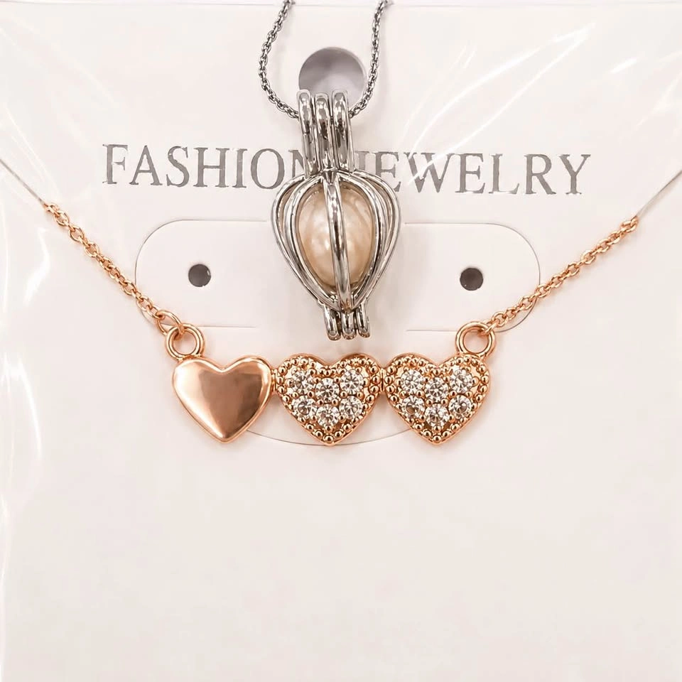 Rose Gold Heart Shaped Multi-Pendant Necklace