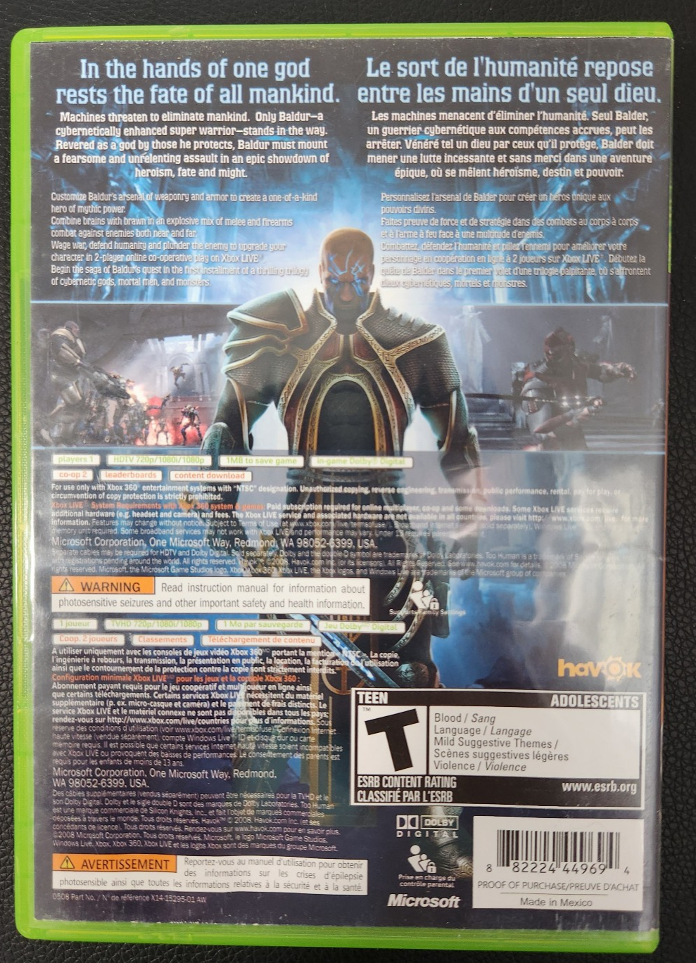 Too Human (Xbox 360, 2008) CIB Complete With Manual, Install Tes - photo 2