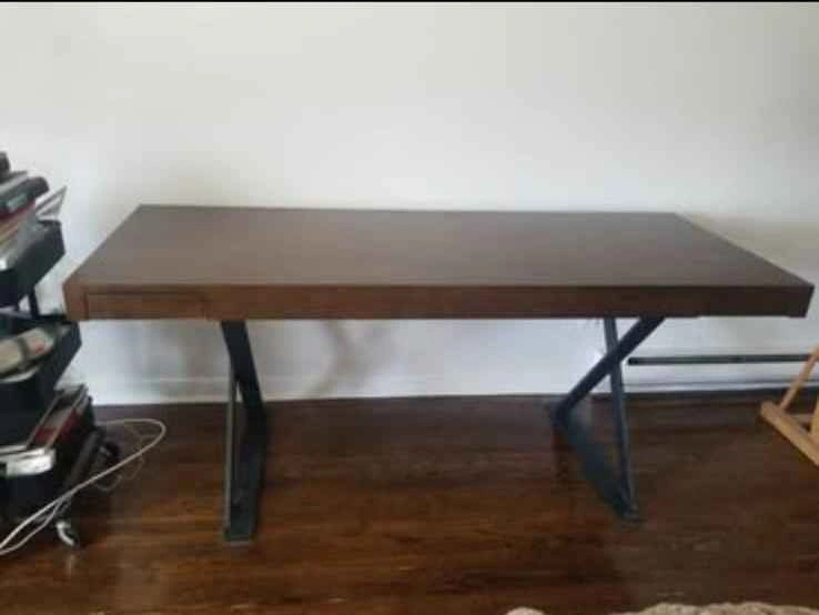 Solid Wood Top Table with Metal Legs & 2 Drawers - photo 2