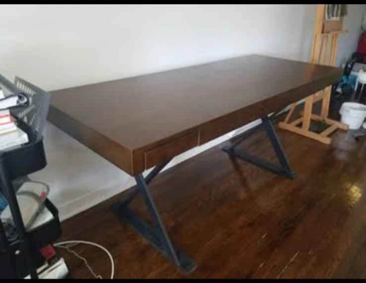 Solid Wood Top Table with Metal Legs & 2 Drawers - photo 3