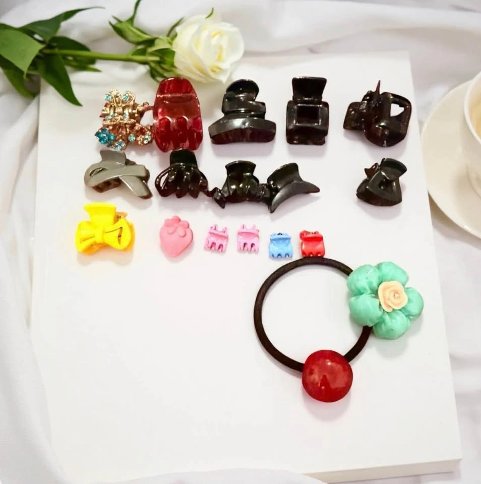 Floral Hair Tie & 16 Mini Claw Clips Set