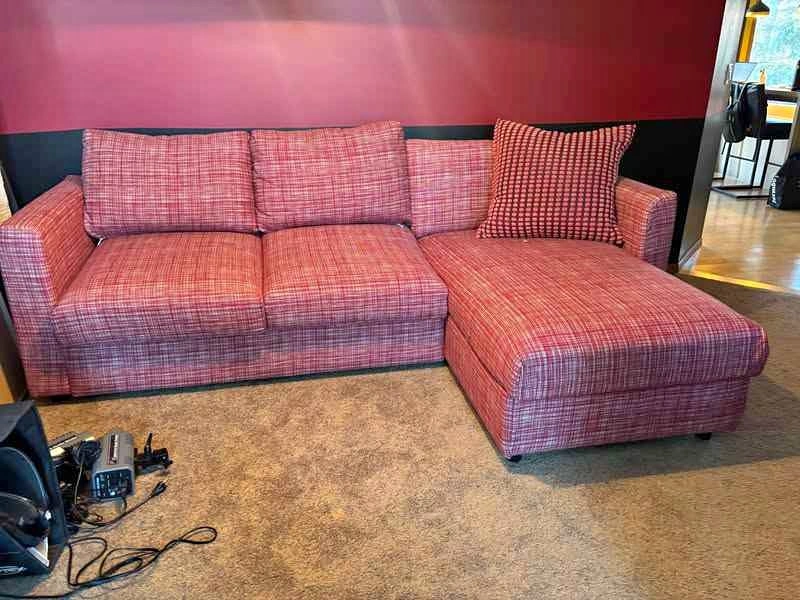 Pink/red stripped ikea couch